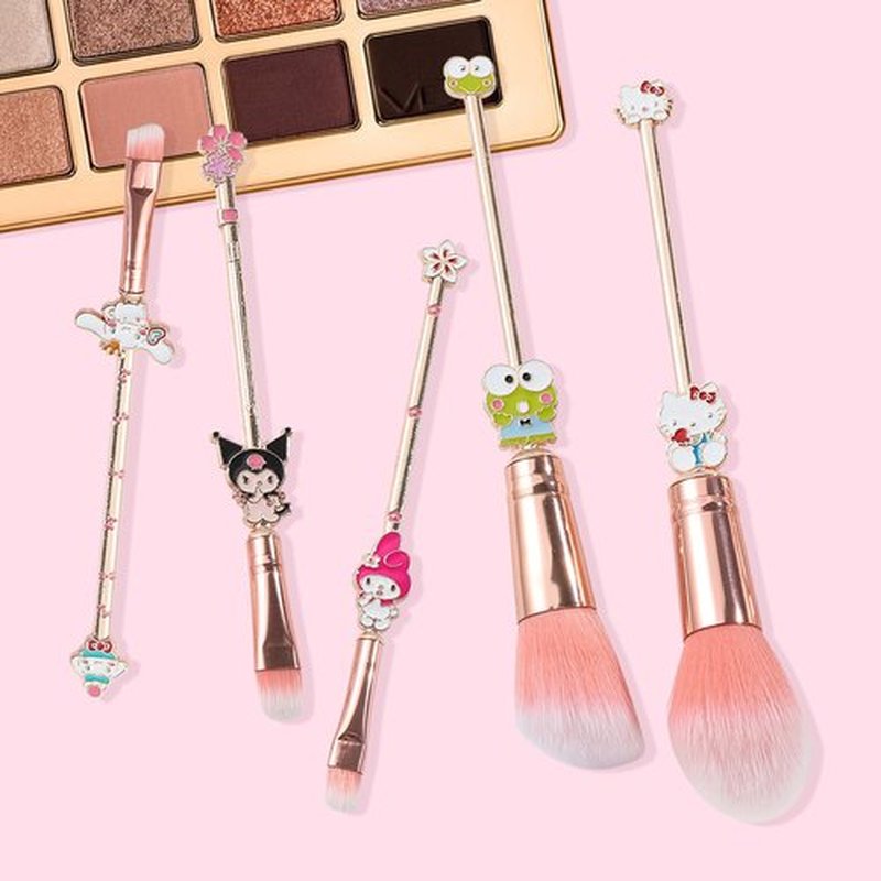 5PCS Cartoon Makeup Brushes Set with Pink Storage Bag, AnimeTheme Cosmetic Brushes, Best for Girl Women