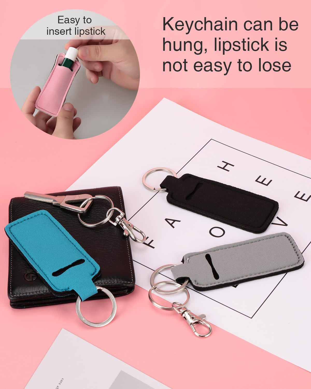 Meiiy Chapstick Holder Keychain Lip Balm Keychain Lipstick Sleeve Pouch Portable Pocket Lip Gloss Tube Holder Stocking Stuffers Gift for Women (10pcs-new)