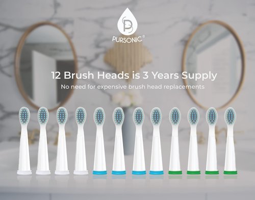 Pursonic Whitening USB Rechargeable Sonic Toothbrush-12 Brush Heads!- 38,000 Brush Strokes Per Minute-3 Brushing Modes with 2 Minute Auto Timer (White)