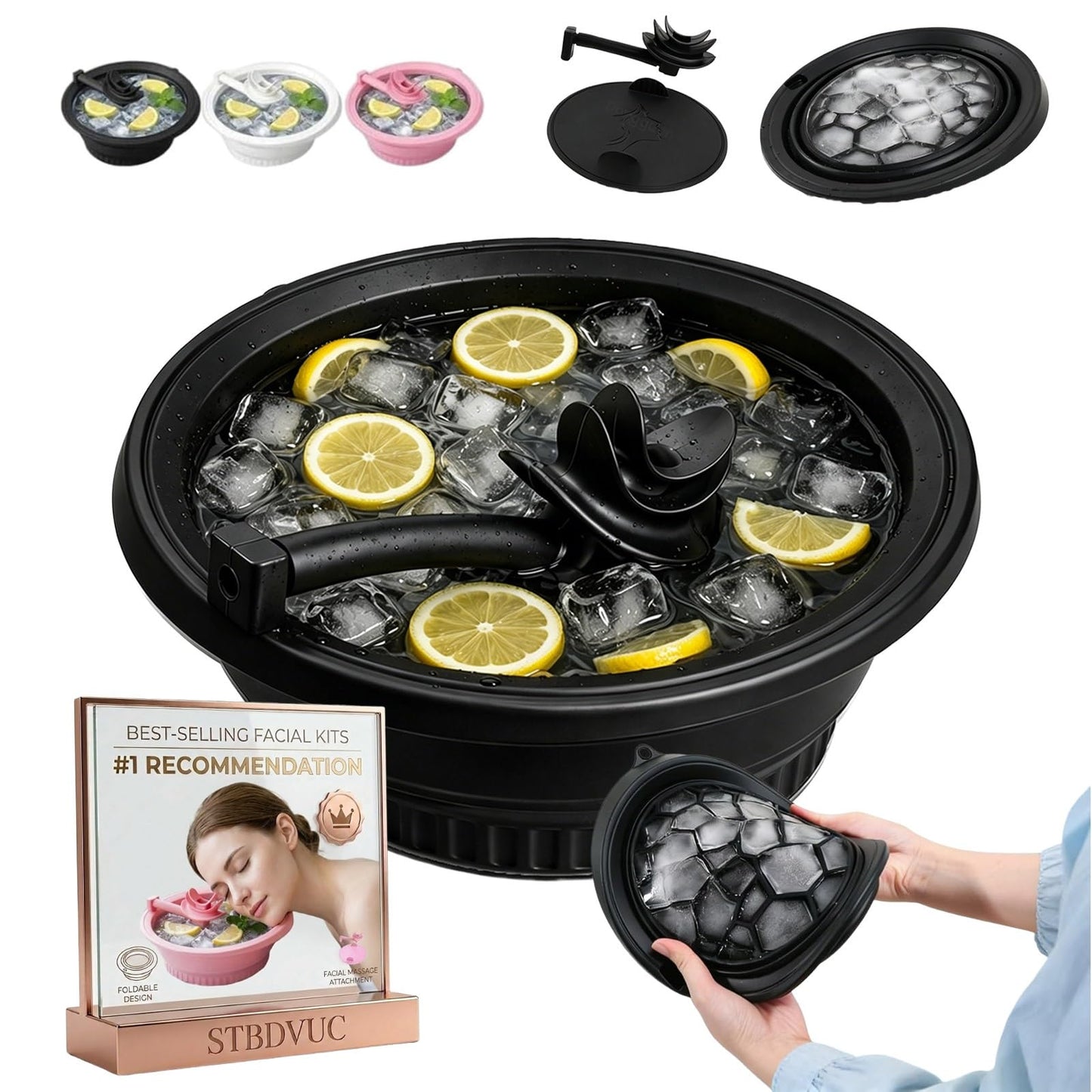 Upgraded Face Bowl for Ice,Premium Silicone Facial Plunge Basin in Cold Water with Breathing Tube,Foldable Compress Makeup Wash Sink Tubs,Collapsible Spa Therapy Molds and Skincare Glowing Tool Kits