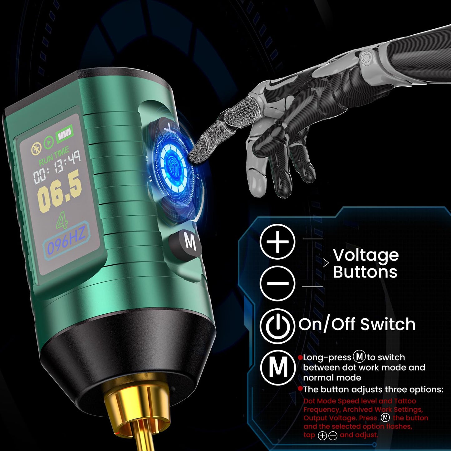 Wireless Tattoo Battery Pack Wormhole Tattoo Power Supply 1,800mAh Capacity with LED Digital Display Rechargeable Cordless Tattoo Power Supply RCA Lithium Battery Pack for Rotary Tattoo Machine WB15-B