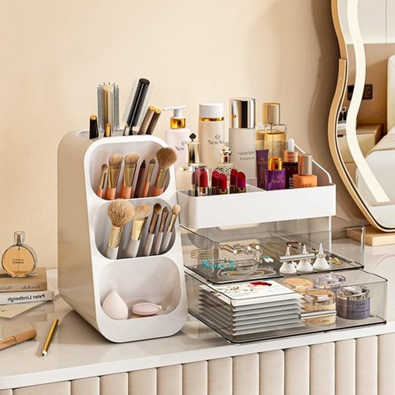 Makeup organizer with Drawers for Vanity,Spacious Cosmetic Display Case,Perfect Storage Solution for Your Beauty Essential(White)