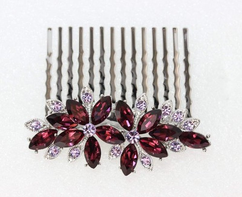 Faship Gorgeous Purple Rhinestone Crystal Floral Hair Comb