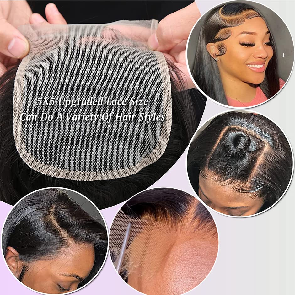 QTHAIR 14A Grade 5x5 Transparent Color Lace Closure 130%-150% Density (16", 5x5 Straight Closure)