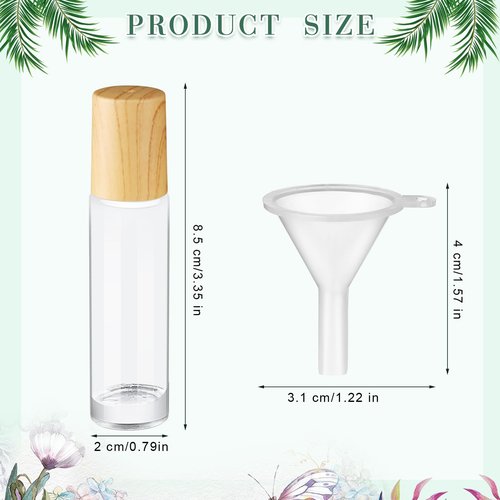 Sumind 150 Pcs Essential Oil Roller Bottles 10 ml Glass Roller Bottles with Stainless Steel Roller Balls Empty Bottles Leak Proof Roll on Bottles with 5 Funnel for Travel Essential Oil (Clear, Wood)