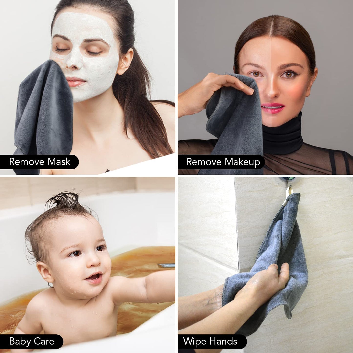 SINLAND Microfiber Facial Cloths Fast Drying Washcloth 12inch x 12inch Grey 10 pack