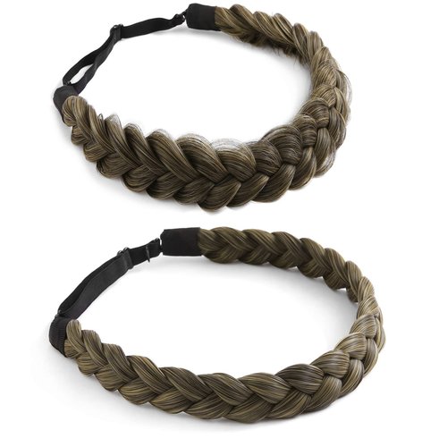 STHEJFB Braid Headband 2 3 Strands combinations Messy Wide Chunky Fluffy Elastic Stretch Hairpiece Braided Headband Women Girl Beauty accessory (Dark brown blonde)