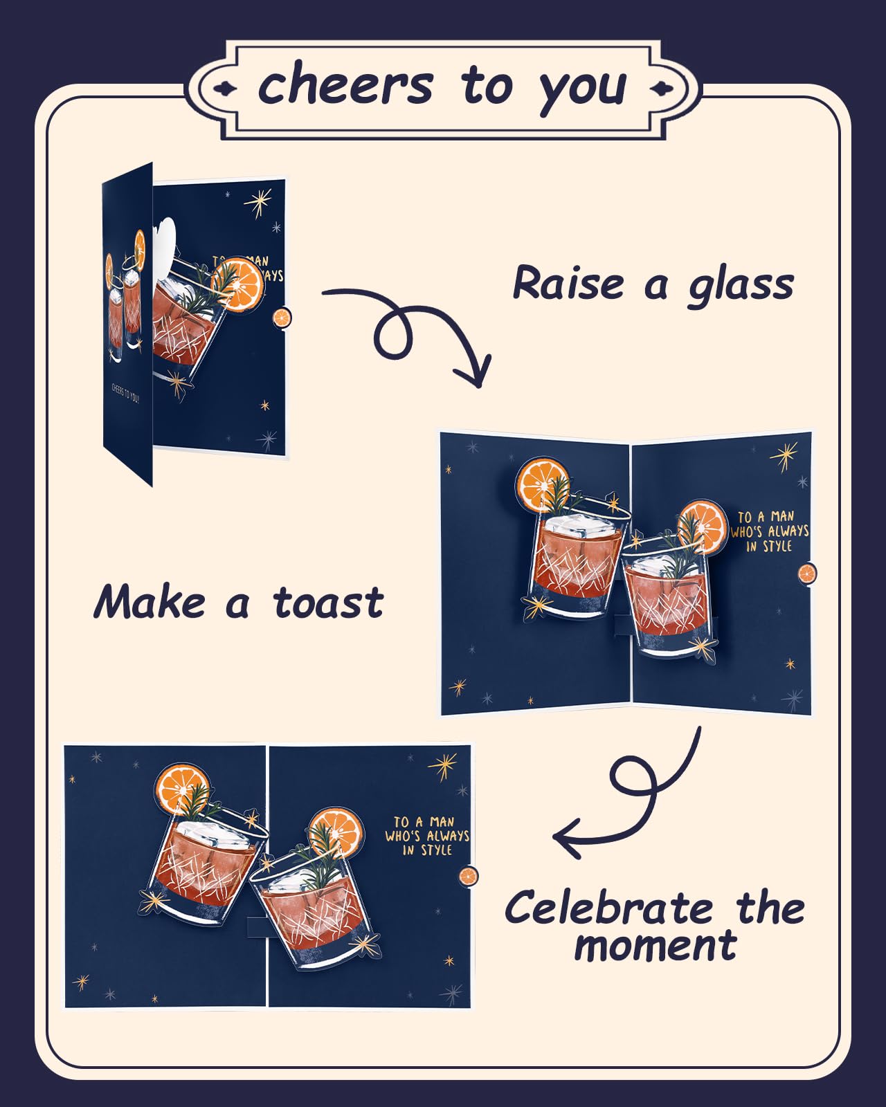Coralogo Whiskey Father's Day Pop up Card - CHEERS TO YOU - Mimics Clinking Glasses, 3D Whiskey Birthday Card for Men Husband Dad Him, Funny Gift for Birthday Retirement Anniversary Valentine’s Day