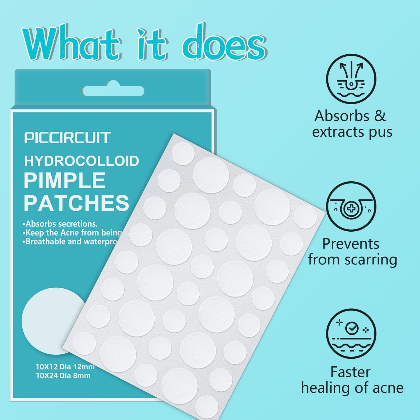 PICcircuit 720 Counts Pimple Patches for Face Hydrocolloid Acne Patches for face Invisible Zit Patches Pimple Patch Acne Spot Treatment Patch Blemish Patches Cover Patches Stickers