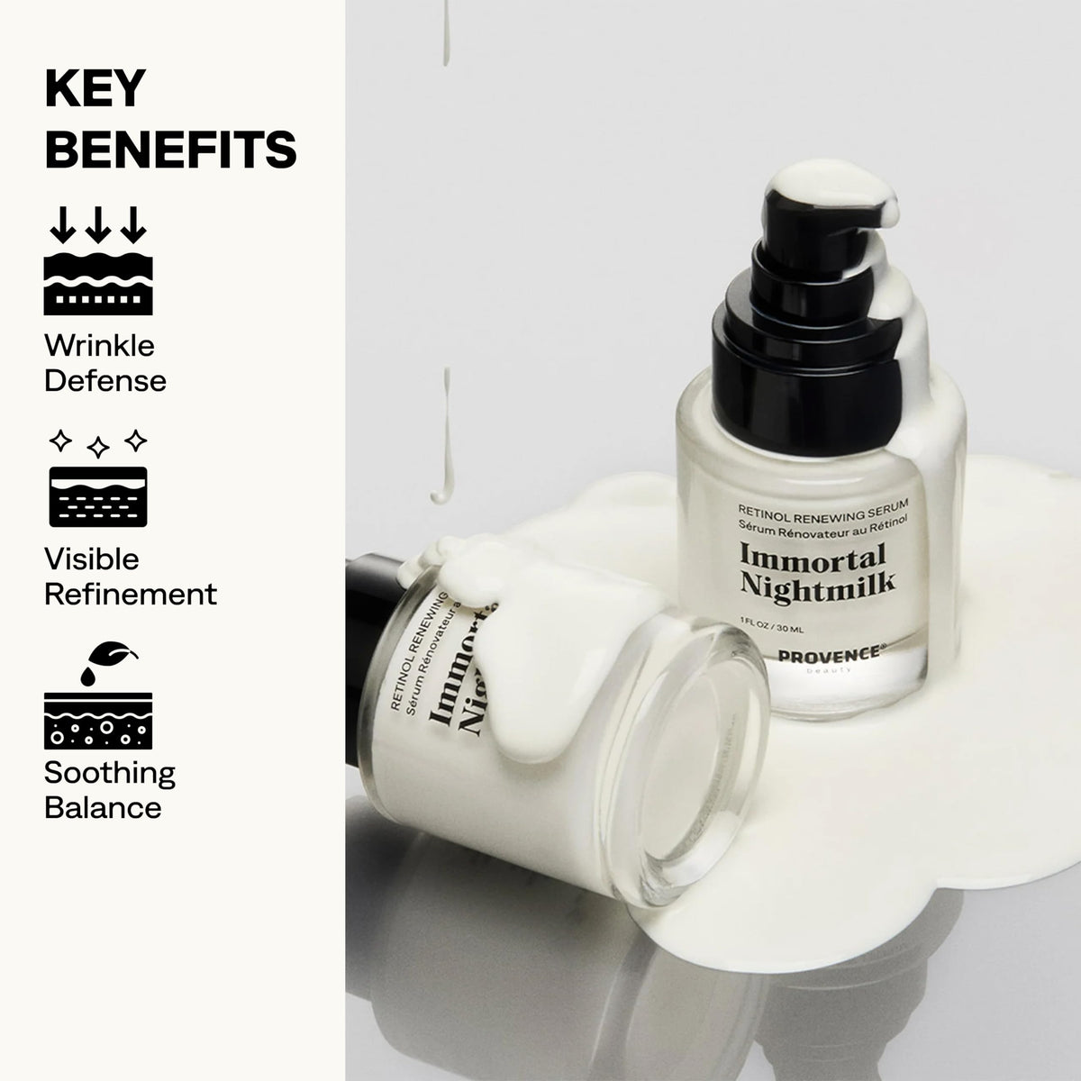 Provence Beauty Immortal Nightmilk Retinol Renewing Face Serum – A Gentle 0.5% Retinol with Niacinamide & P5 Peptide – Smooths Texture, Improves Tone & Firms Skin – 1 fl oz