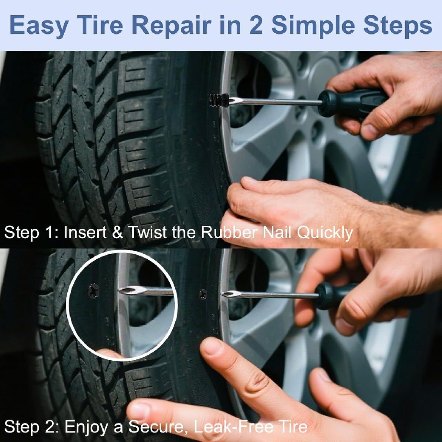 COOSLIM 60PCS Tire Repair Rubber Nail, Rubber Vacuum Tire Repair Spiral Screws Kits, Self-Service Tire Screw Plugs Quick Repairs Tool for Car, Motorcycle, Truck, Tractor Tires Puncture Repair (60)