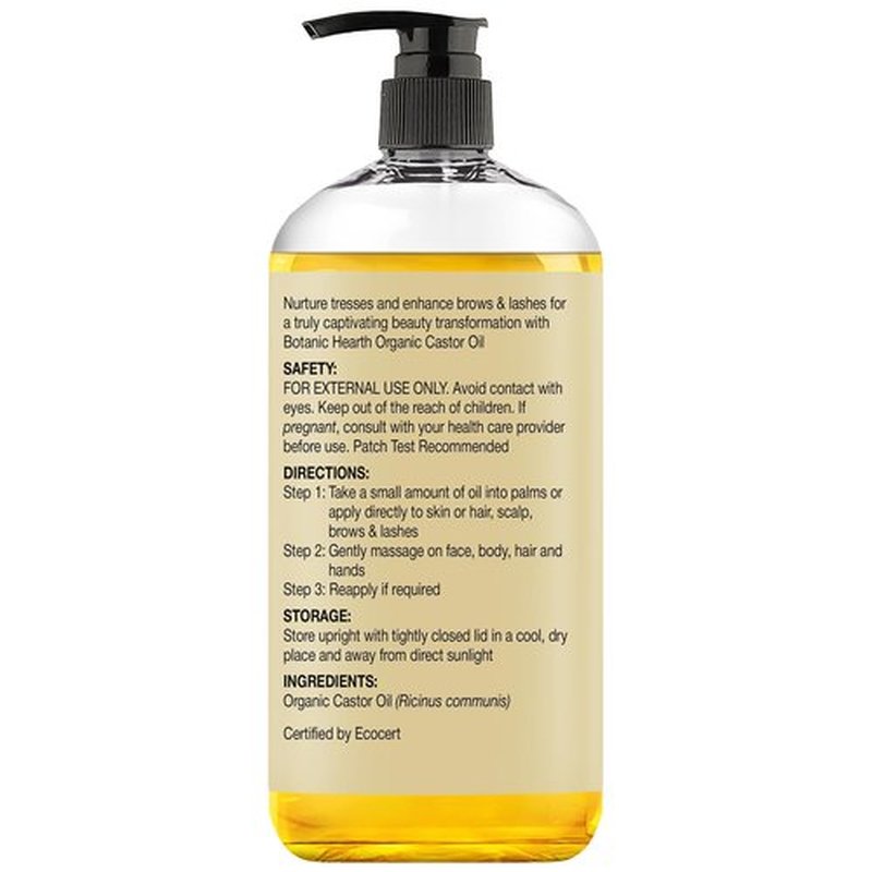 Botanic Hearth Castor Oil | USDA Certified Organic |100% Pure & Hexane Free | Cold Pressed | Growth for Eyelashes, Eyebrows, Hair | 8fl oz