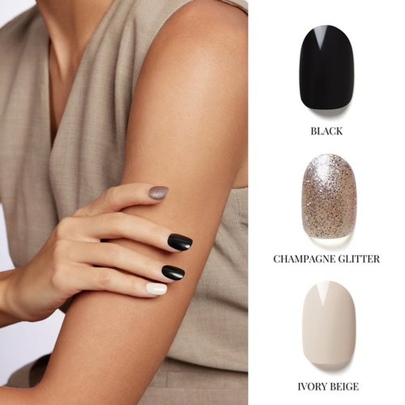 NAILOG Gel Nail Polish Set - 4 Colors Top Coat Color Gel Base 3-In-1 Soak Off UV Gel Polish Kit for Home DIY & Birthday Gifts for Women | Black, Red, Creamy White, Champagne Glitter