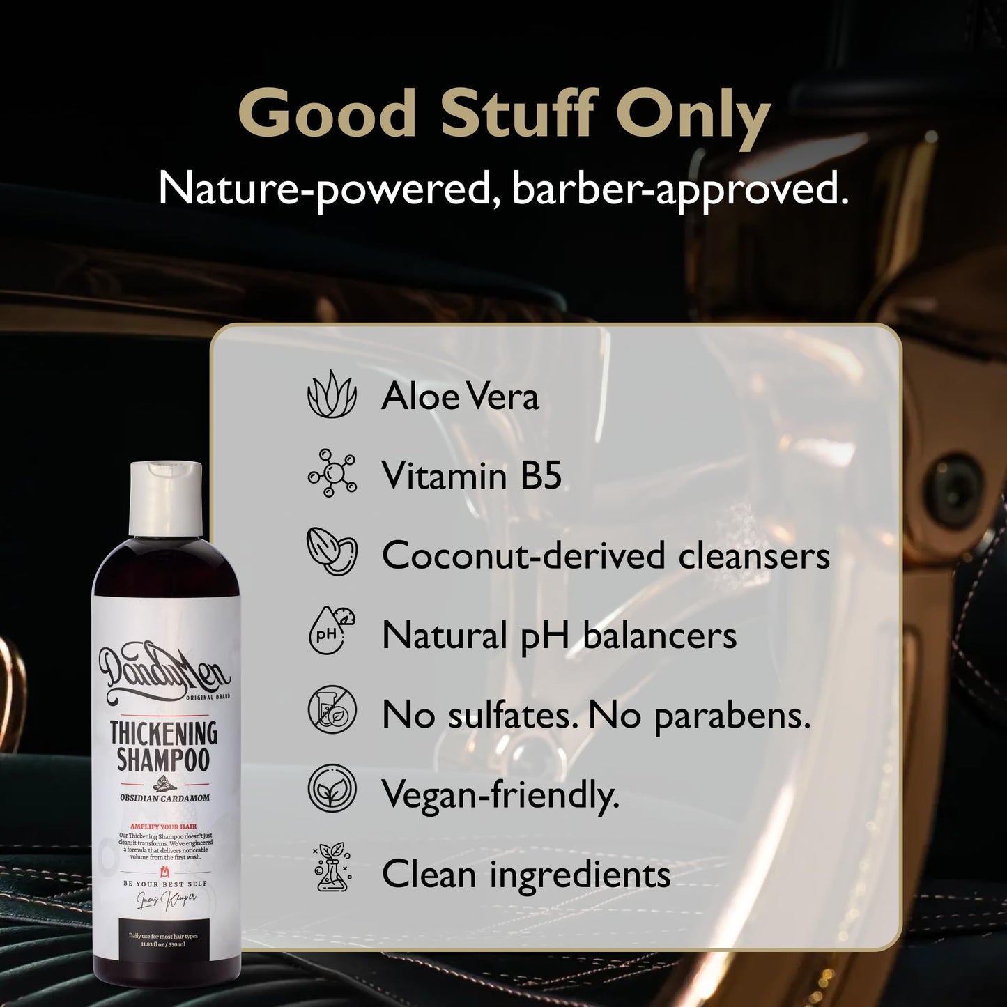 DandyMen Thickening Shampoo for Men – Volumizing & Strengthening Hair Wash with Aloe Vera – Scalp Care for Thinning Hair – Obsidian Cardamom, 11.83 oz
