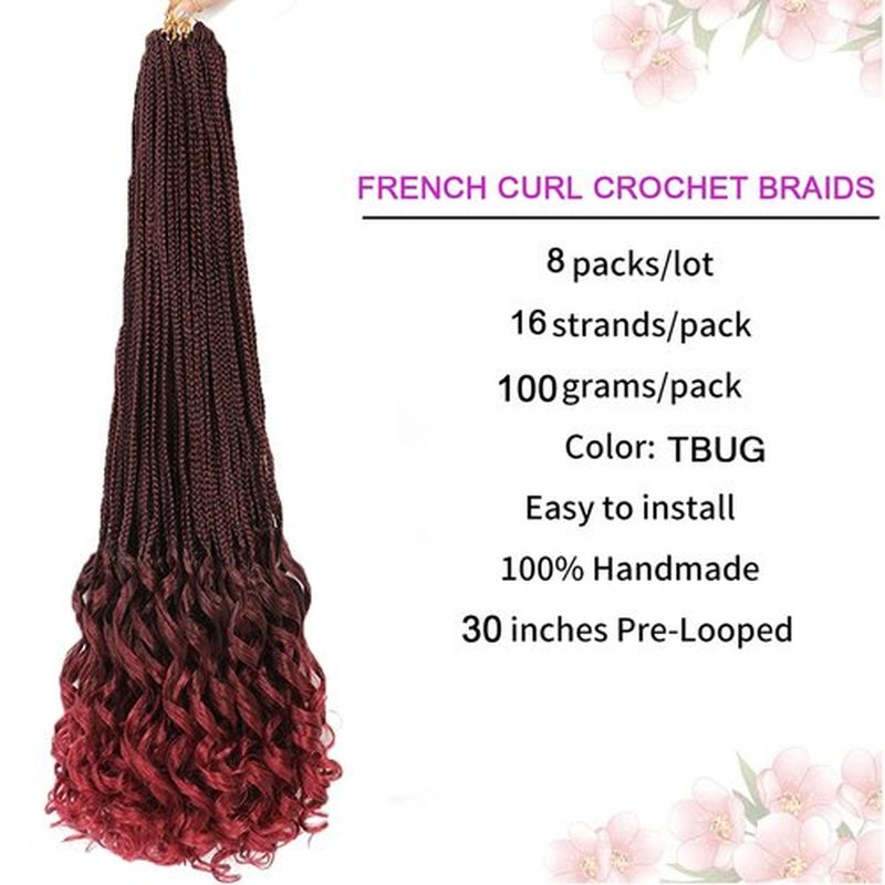 8 Packs French Curl Crochet Braids 30 Inch Goddess Box Braids Crochet Hair French Curly Braiding Hair Crochet Hair for Black Women French Curly Braids With Loose Wavy Ends Hair Extensions( 30 Inch (Pack of 8)，TBUG# )