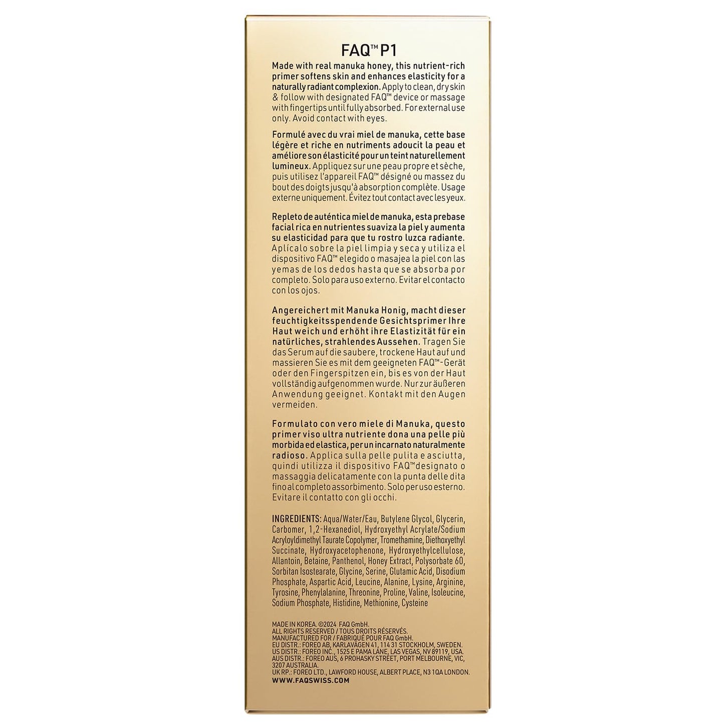 FAQ P1 Manuka Honey Conductive Primer 1 fl. Oz. - Nourishing - Amino Acids - Antioxidant & Moisturizing - Skin Care Products - For All Skin Types