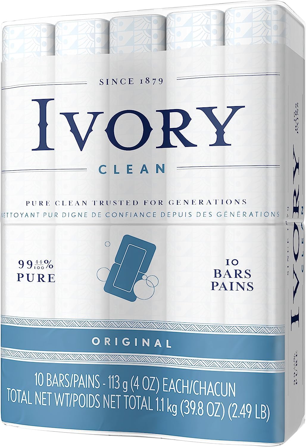 Ivory Gentle Bath Bar Soap, Designed for Whole Family, 99.44% Pure Formula w/Plant-Based Cleansers, Made Without Heavy Perfumes, Parabens or Phthalates, Original Scent, 4.0 oz (10 Count)