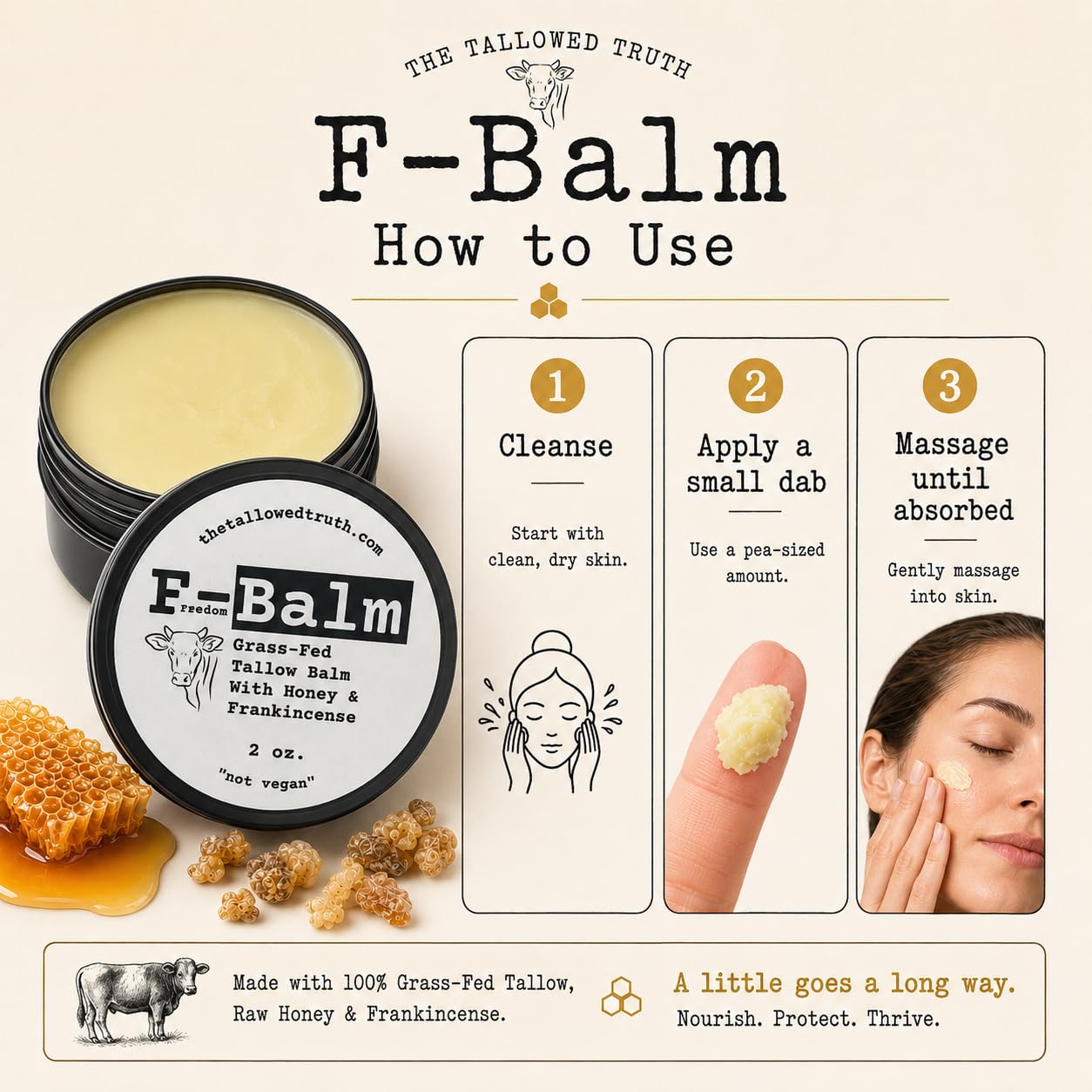 Tallowed Truth Original Tallow Balm - Grass-Fed Beef Tallow for Skin & Face - 5 Ingredient Moisturizer - 2 oz - Tallow Face Cream Made in Canada - Organic Balm for Face & Body Care