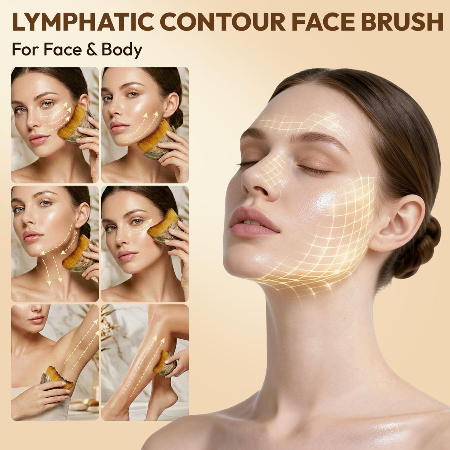Lymphatic Contour Face Brush, Soft Contour Face Brush for Lymphatic Drainage, Chin & Jawline Sculpting, Dry Lymphatic Drainage Massager, Ergonomic Skin Fit Design to Reduce Puffiness, Relieve Fatigue