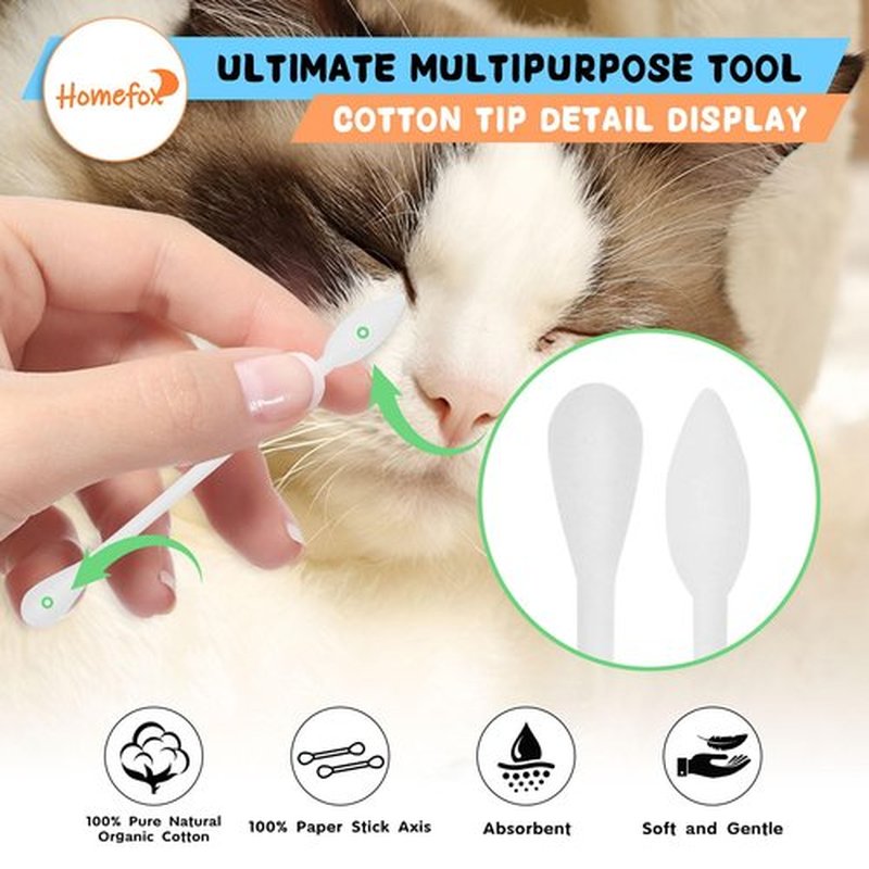 HOMEFOX XL Thick Cotton Swabs Pointed Precision - 500 Count Extra Large - Pointy Organic Cotton Buds Double Side Tightly Wrapped Cotton Tips Paper Stick Cruelty-Free, XL Pointy & Round White