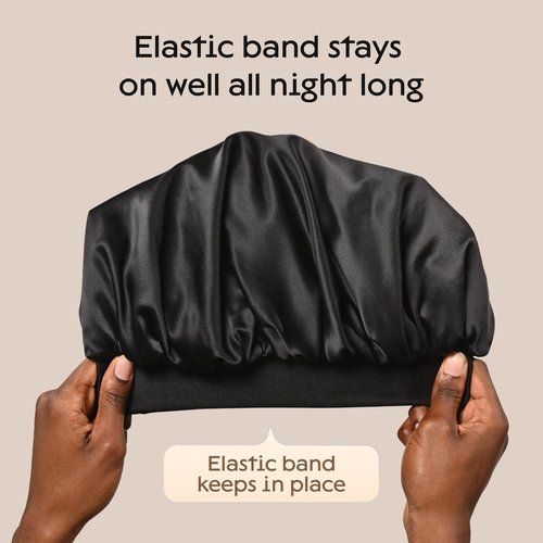 Niagara Satin Bonnet Men - Bonnet for Sleeping Men - Reversible Night Cap - Mens Bonnet for Curly Hair - Large Bonnet with Double Layer (Dark Black)