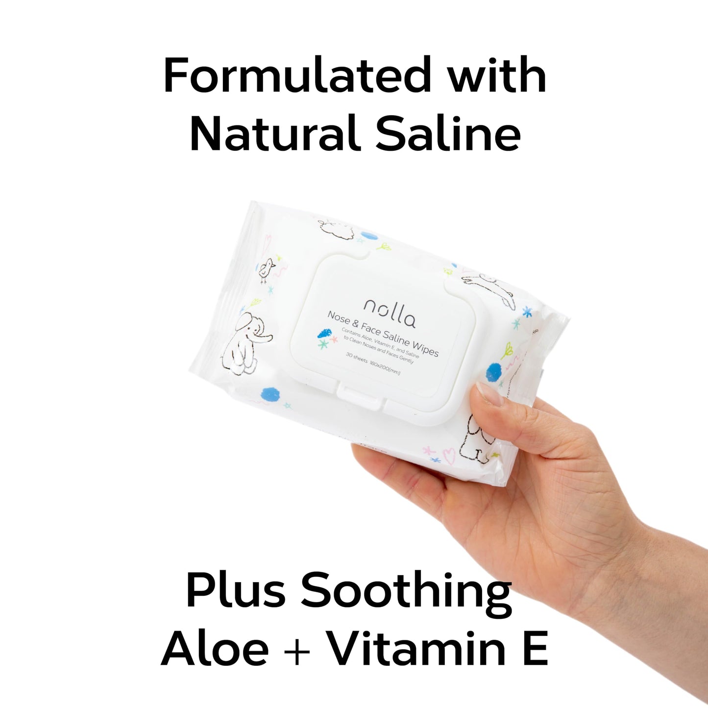 Nolla Nose and Face Wipes for Babies & Kids with Saline, Vitamin E, & Aloe | Unscented | Compostable, 90 Count (3 Packs of 30)