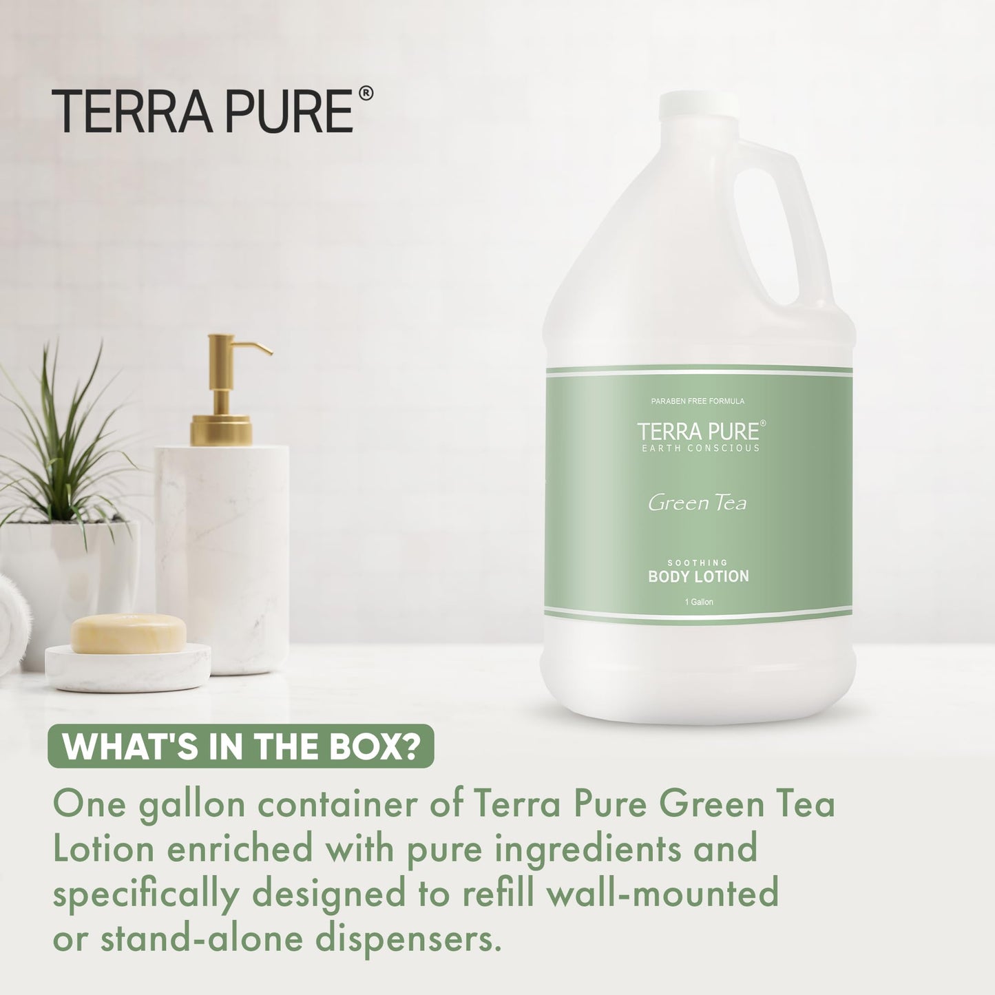 Terra Pure Green Tea Hotel Body Lotion | 1 Gallon | For Hospitality & Vacation Rentals to Refill Dispensers