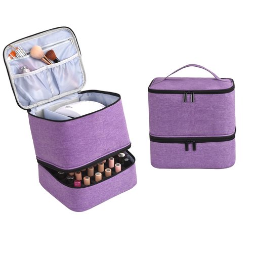 RZMAYIS Nail Polish Carrying Case Bag-Holds 30 Bottles, Double-Layer Nail Polish Storage and Nail Dryer Case(Purple)