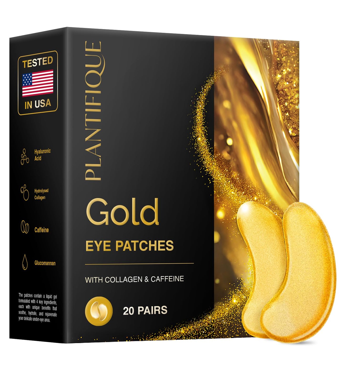 PLANTIFIQUE Gold Under Eye Patches for Puffy Eyes 40 Pairs | Under Eye Masks for Dark Circles | Puffiness Eye Gels with Collagen & Caffeine | Anti Aging Gold Eye Mask Skincare