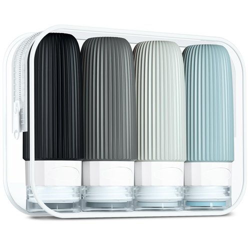 Mrsdry Travel Bottles for Toiletries, Tsa Approved 2oz Travel Bottles, BPA Free Leak Proof Travel Size Toiletry Containers, Refillable Travel Accessories with Toiletry Bag for Shampoo Liquid (4 Pack)