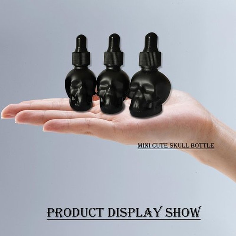 MINELEVEN 7 pcs Set 10ml Mini Skull Glass Dropper Bottle Leakproof Essential Oils Bottle for Storage and Travel (7pcs black skull bottle)