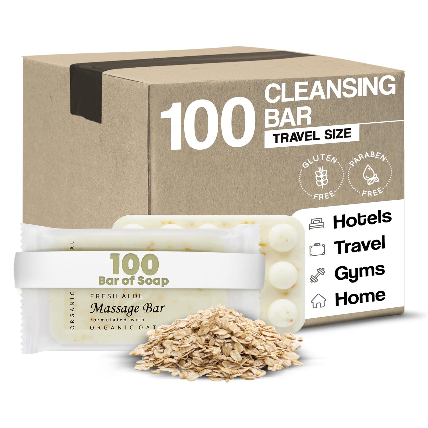 Travel Size Hotel Bar Soap 100 Count 1.25 oz Cleansing Bars Guest Amenities for Hotels Vacation Rentals & Short Term Rentals Paraben Free Infused with Organic Oatmeal & Aloe by Diversified Hospitality