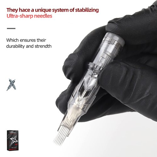 Xnet X-RAY #12 Standard 25RM Tattoo Cartridges 20pcs Disposable 0.35mm 25 Curved Magnum Needles for Professional Tattoo Artists Permanent Makeup Tattoo Supplies