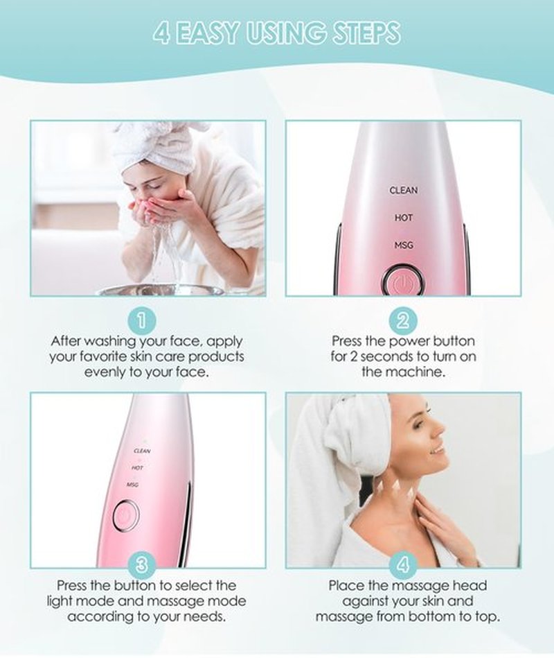 ELISHINE 7 Color Neck Face Massager - Facial Massager Tool for Skin Care at Home, Vibrating Face Massager with Thermals, Pink