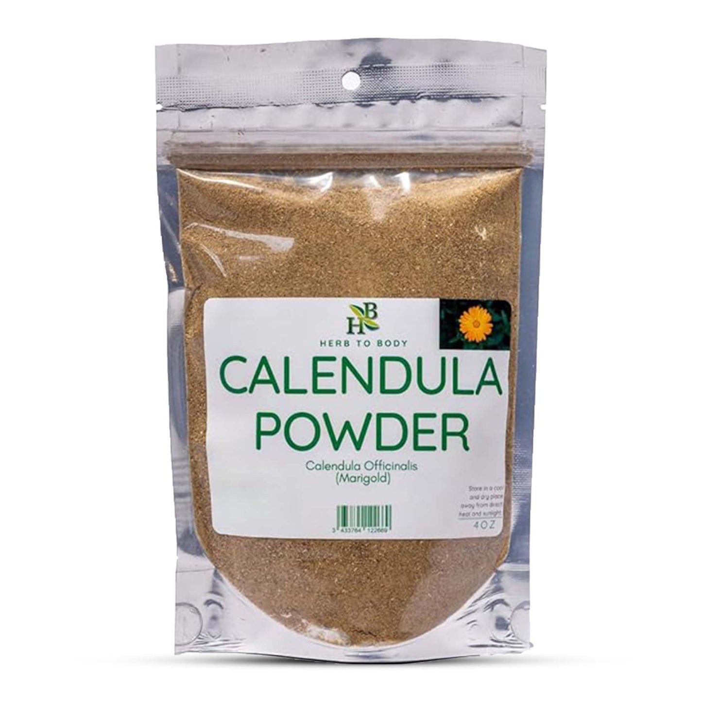 Herb To Body Calendula Powder – 4 oz, Wildcrafted Dried Marigold Flowers Powder for Calendula Tea, Body Care, and Edible Flowers Uses