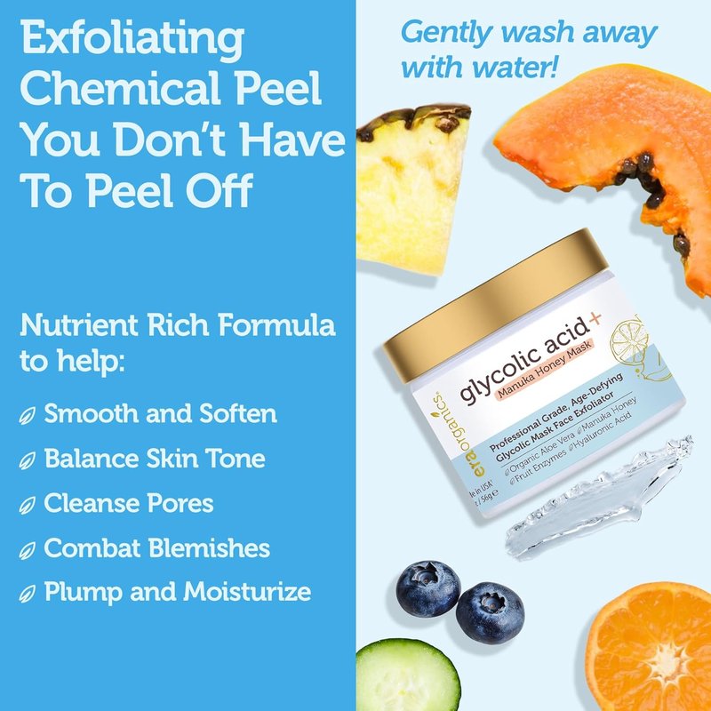 Glycolic Acid Peel - AHA BHA Exfoliant for Age-Defying Skin | Clinical Strength Formula with Aloe Vera & Manuka Honey