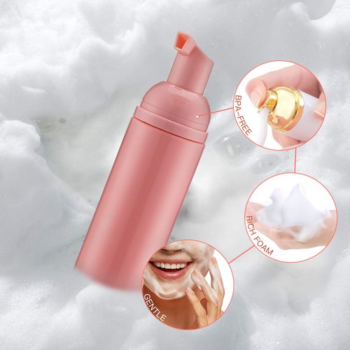 Tekson 10PCS Soap Foam Bottle (2 oz), Empty Travel Foaming Lash Shampoo for Cleanser, Dispenser (Pink Pump)