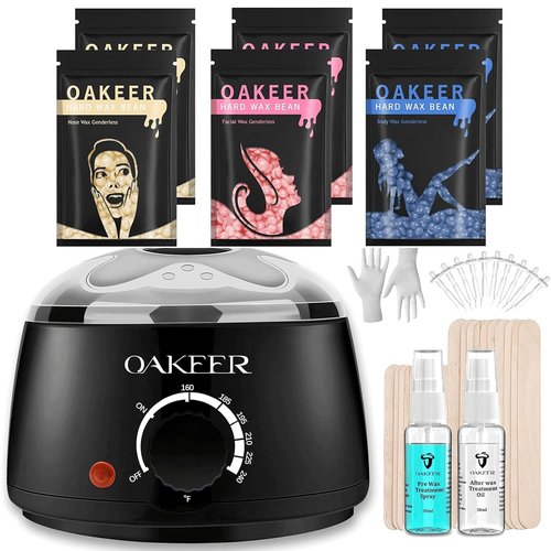 OAKEER Wax Warmer Kit for Women Men, Hair Removal Wax Warmer with 6 Bags Wax Beans Body Waxing for Eyebrows Nose Cheeks Arms Bikinis, Upgraded Waxing Kit for Home Use, Salon Quality and Time Guarantee