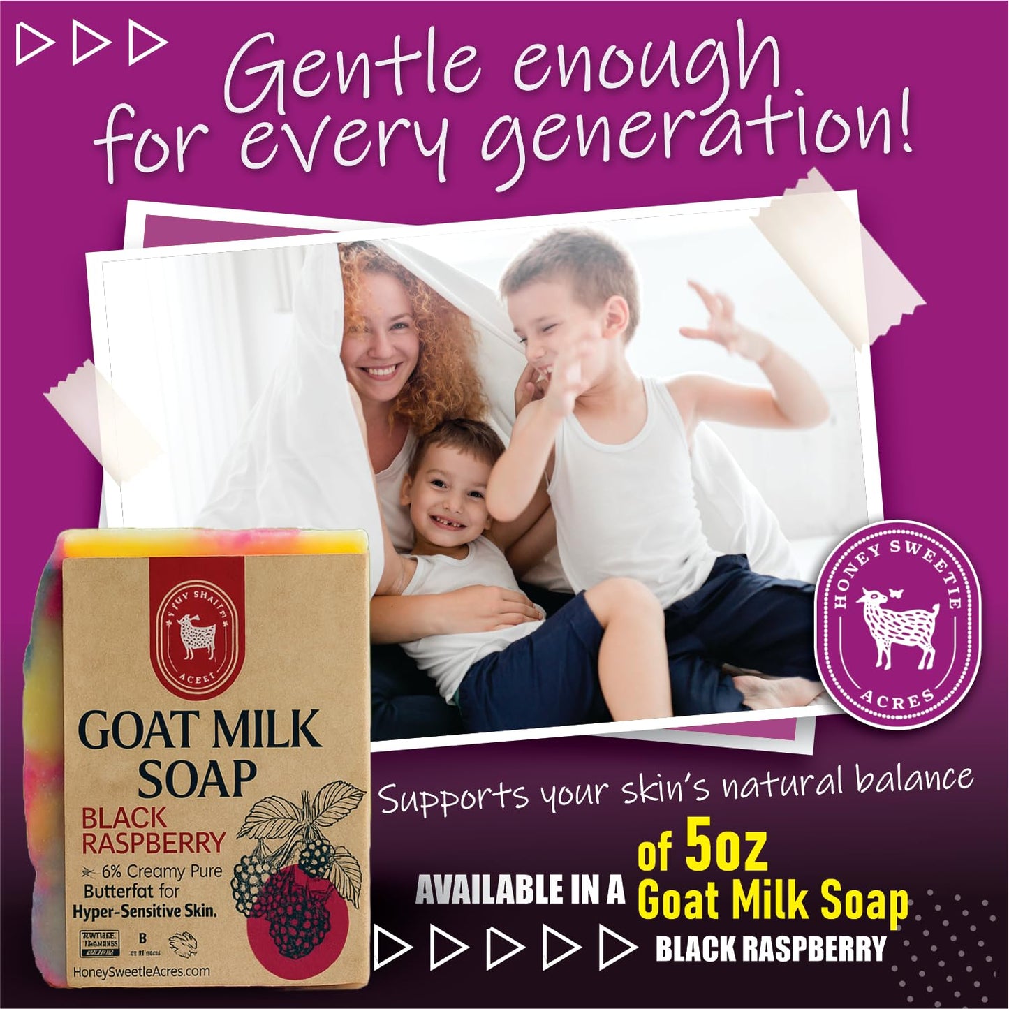 Honey Sweetie Acres Black Raspberry Goat Milk Soap - Handmade 5 oz Bar, Made with Natural Ingredients, Moisturizing & Gentle, Made in the USA (Black Raspberry)