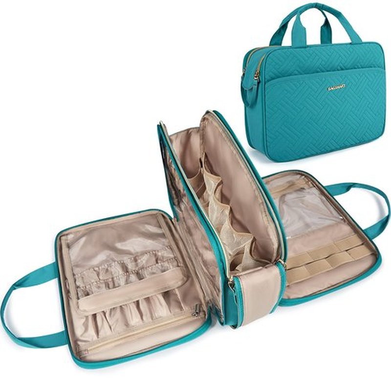 BAGSMART Large Toiletry Bag, Travel Makeup Organizer Water-resistant Makeup Cosmetic Bag Travel Bag for Accessories, Shampoo, Full Sized Container, Toiletries (Teal, Large)