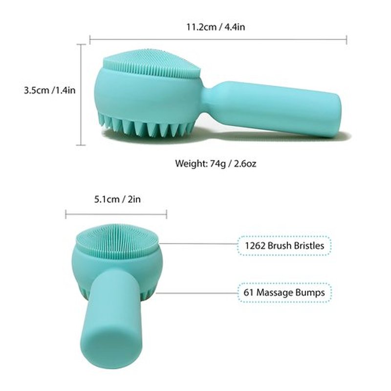 Silicone Facial Cleansing Brush 2 in 1 Silicone Facial Scrubber Manual Exfoliating Facial Brush Face Cleanser Face Exfoliator Ultrafine Bristles for Sensitive Skin Easy to Clean Lather Well (Green)
