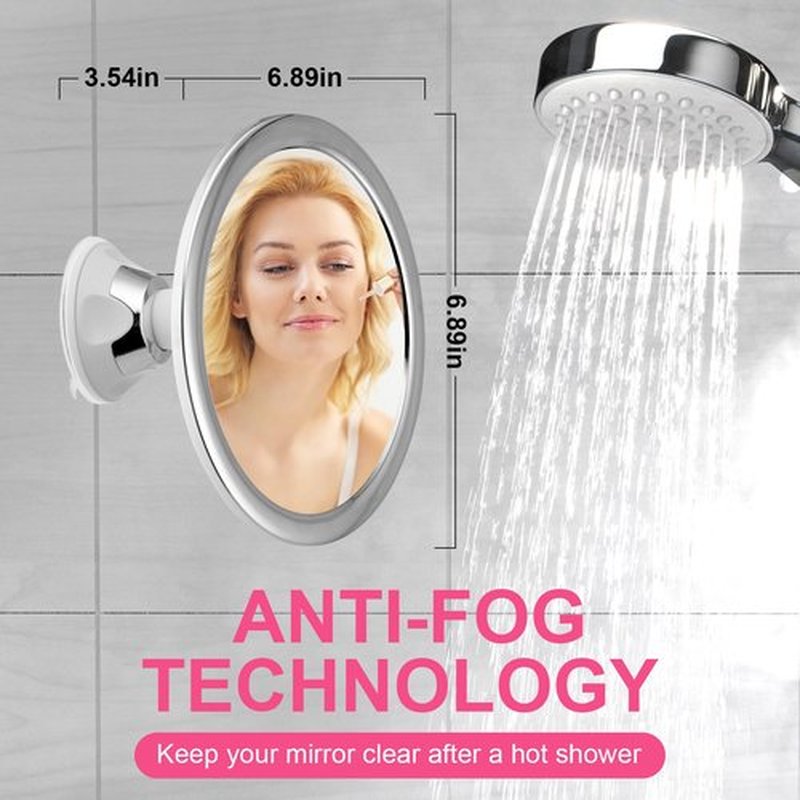 Fogless Shower Mirror with Suction Cups, 360° Rotatable, Anti-Fog Bathroom Mirror for Shaving, Make-up, Showering, Bathroom Accessories, Silver