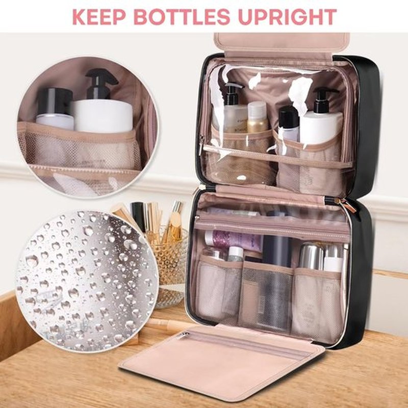 HXLGMD Travel Toiletry Bag for Women, Portable Makeup Cosmetic Bag with Hanging Hook, Travel Essentials 3 in 1 Packing Organizer Travel Bag for Accessories, Shampoo, Full-size Container, Toiletries