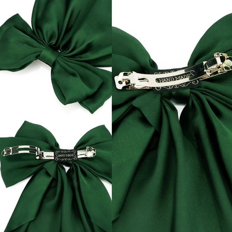Atoden Green Hair Bows Silky Satin Bows for Hair Ribbons 4Pcs Coquette Oversized Long Tail Hair Bow Clips Barrettes Big Bowknot Hair Accessories for Women Girl Trendy Stuff Gifts (Green Black)