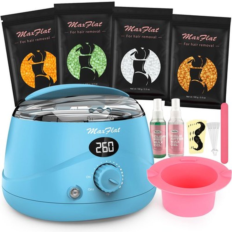 MaxFlat Waxing Kit for Women & Men, Digital Wax Pot Hard Wax Kit with Upgrade Brazilian Wax for Full Body Armpit Leg Bikini Waxing (Blue)