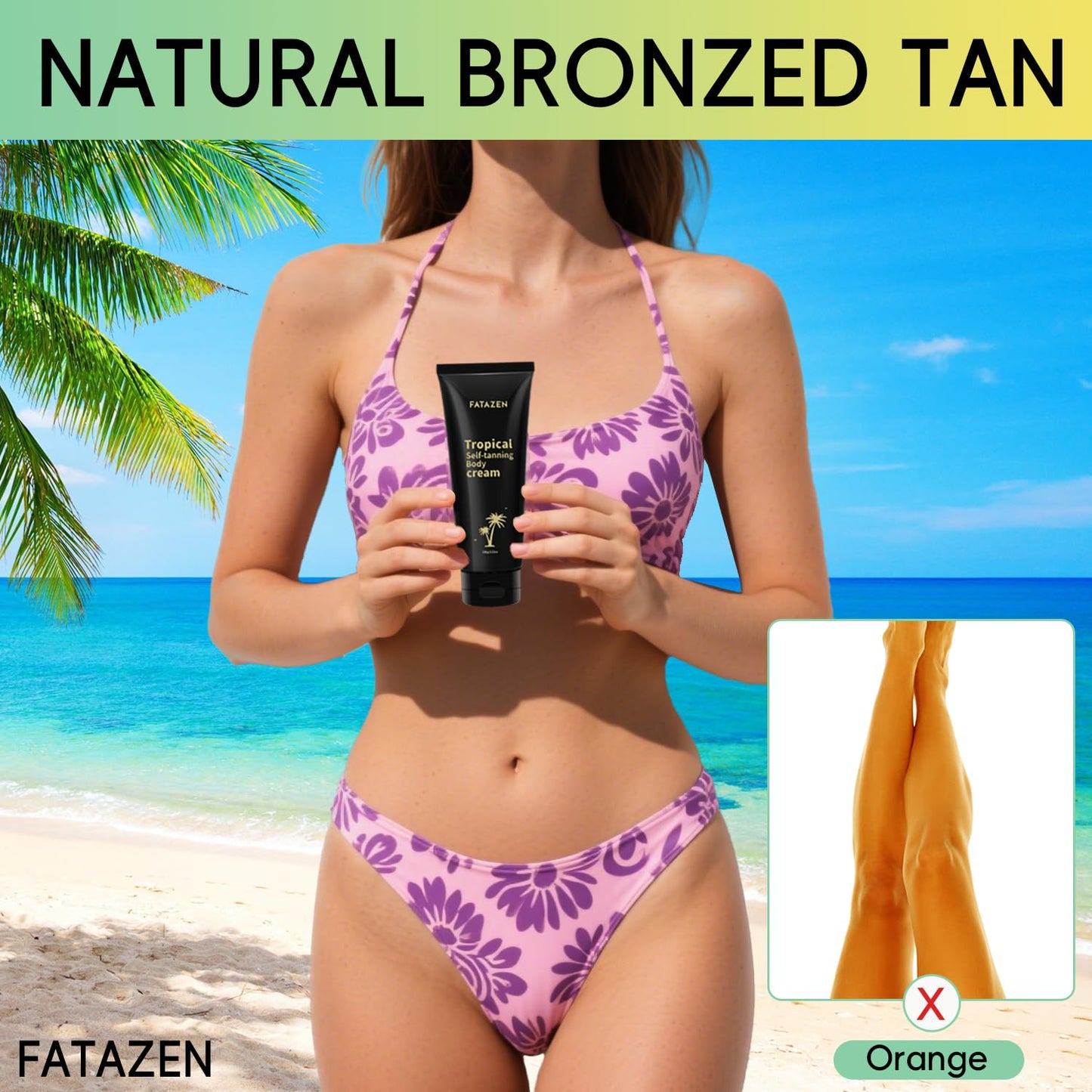 FATAZEN Natural-Looking Self Tanner Lotion, Long Lasting Streak-Free Sunless Tanning Cream for Face & Body, Organic Moisturizing Bronzed Glow Overnight Tan, No Fake Tan Smell, Vegan & Cruelty Free