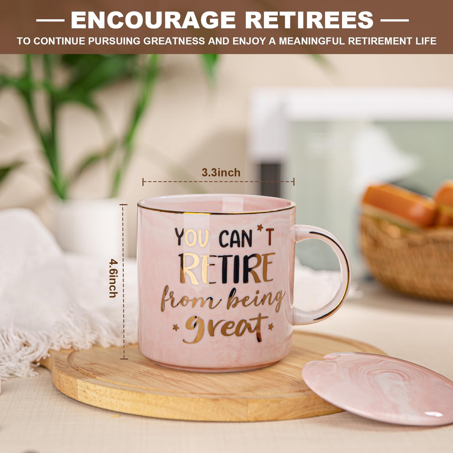 Funny Retirement Gifts for Woman 2026, You Can't Retire From Being Great - 14oz Pink Marble Gold Print Mug, Inspirational Farewell Gift for Retirees Coworker, Retired Women, Greeting card, Gift Boxed