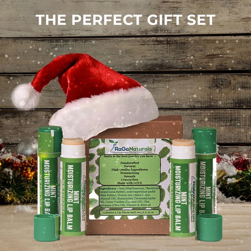Natural Mint Lip Balm - Hydrating Moisturizer with Shea Butter & Cocoa Butter | 4 Pack for Dry Cracked Lips