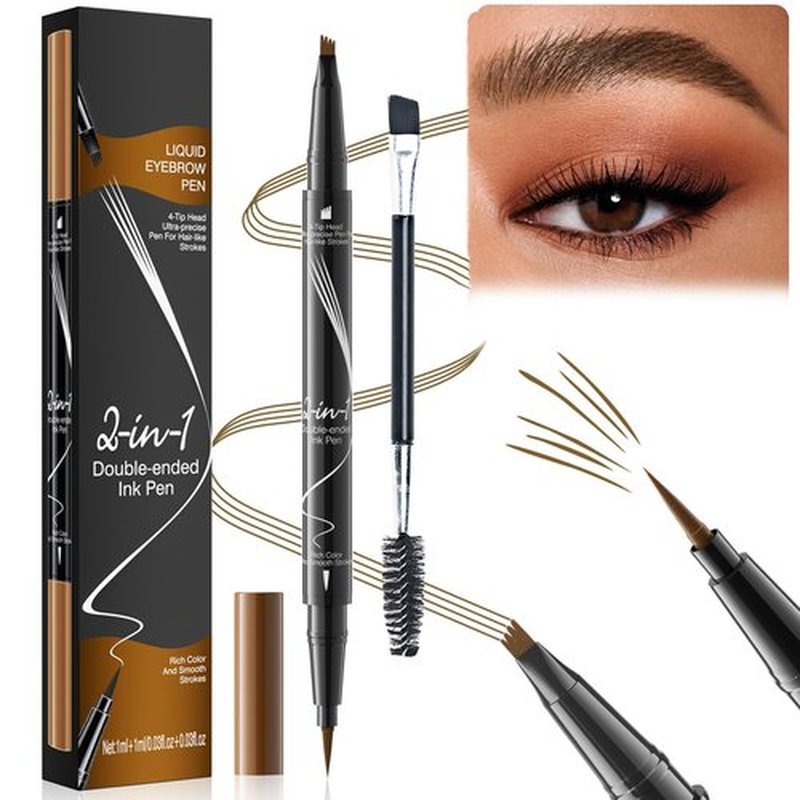 Lilyrhyme Dual Eyebrow Pen, Lilyrhyme Forked Dual-Ended Liquid Eyebrow Pencil, Lilyrhyme Precise Liquid Brow 2-In 1 Pen, Forked Dual Ended Microblading Eyebrow Pencil Waterproof (Light Brown)