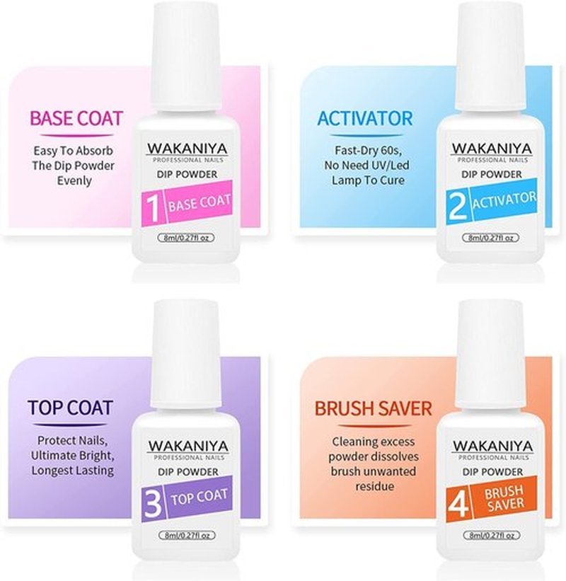 wakaniya Nail Dip Powder Kit 8 Colors Glitter Purple Galaxy Nails Powder Set with Liquids Base Top Coat Nail Remover Pads Dip Nails Starter Kit with Everything for Beginners